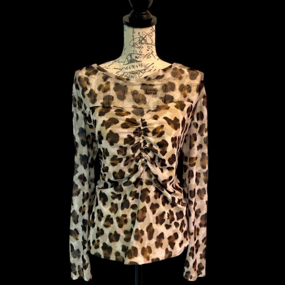 BOLD ELEMENTS LEOPARD  XXL RUCHED FRONT WITH TRANSPARENT NET UPPER TOP NWOT